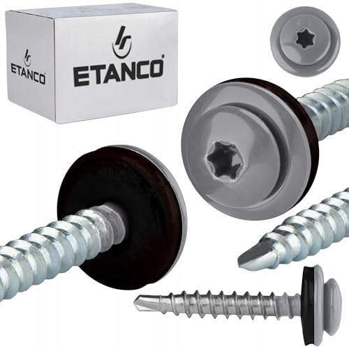 ETANCO GTF P Bohrschrauben 4,8x35 mm für Trapezblech & Dachblech, selbstbohrend, mit EPDM-Dichtscheibe, TX-Antrieb, RAL 9006 Weißaluminium, 250 Stück
