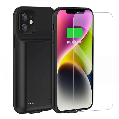 FLSTOR 10000mAh Battery Case for iPhone 12 iPhone 12 Pro 6.1(6.1-inch) Charging Case with Screen Protector, Black