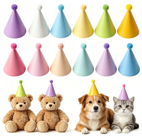 IAndhy 12 Pcs Colorful Paper Hats, Mini Party Hats for Toy Animals, Birthday Hats for Party Celebrations, Party Hats for Teddys