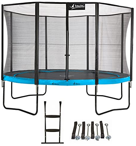 Kangui - Trampoline de Jardin 365 cm + Filet de sécurité + échelle + kit ancrage | PUNCHI Bleu 360