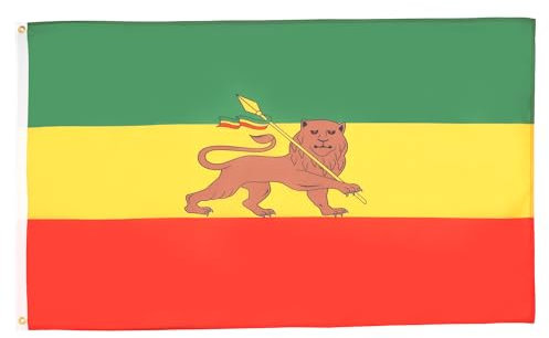 AZ FLAG - Drapeau Ethiopie avec Lion - 90x60 cm - Drapeau Éthiopien 100% Polyester Avec Oeillets Métalliques Intégrés - Pavillon 50 g
