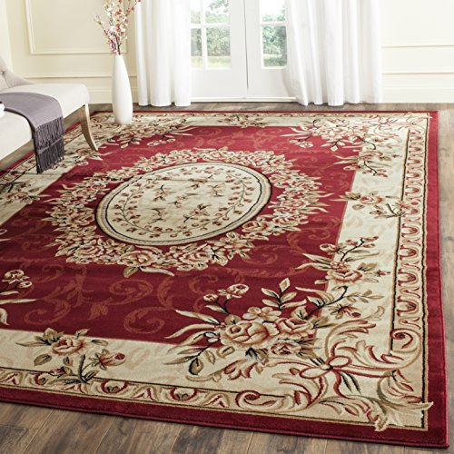 Safavieh Lyndhurst Collection LNH328C Teppich, traditionelles europäisches Medaillon, Rot und Elfenbein, rechteckig, 27,9 x 30,5 cm