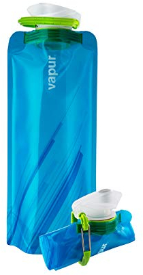 Vapur Collapsible Water Bottle With Carabiner, Compact Bottle Folds Flat For Hydration On The Go, Ideal for Traveling, Hiking or Camping, 34 Ounce, Water, Pack of 2