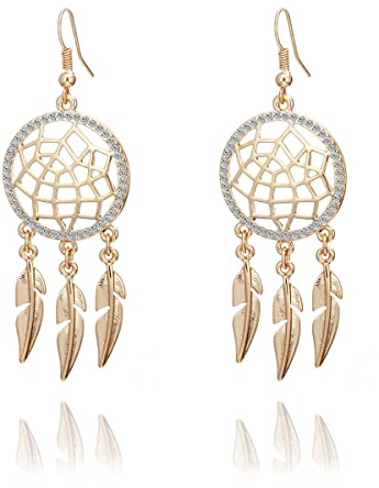 Ouran Unisex Damen - Gold and Silver Plated dangle earring Rund Farblos zirkonia