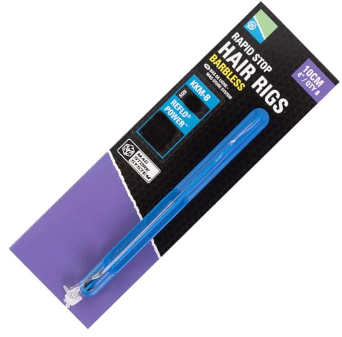Preston Innovations Rapid Stop Hair Rigs Barbless KKM-B 4 10cm Qty 8 (Size 14 x1 Packet)