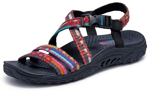 Skechers Women's Reggae-Sew Me-Boho Woven Strappy Slingback Sandal, Black Multi, 5 UK