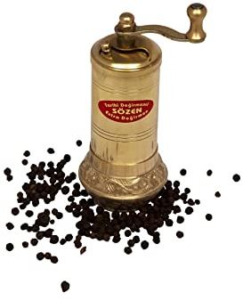 4.7 Bowl Bottom Handmade Manual Brass Pepper Mill Grinder Sozen, Portable Stainless Steel Conical Burr Pepper Mill, Portable Hand Crank Turkish Pepper Grinder, Sozen Pepper Grinder
