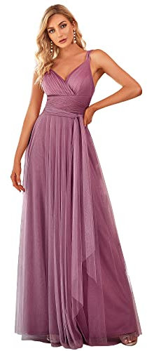 Ever-Pretty Abito da Damigella Donna Tulle Linea ad A Scollo a V Senza Maniche Lungo Orchidea 44