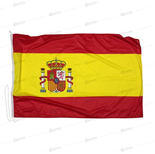 Domina Bandera España 100x70 cm en Tela náutico Resistente al Viento 115g/m², Bandera española 100x70 Lavable, Bandera de Espana 100x70 cordón, Doble Costura perimetral y Cinta de Refuerzo