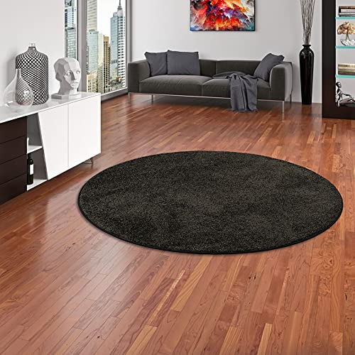 Snapstyle Hochflor Velours Teppich Mona Schwarz Rund in 7 Größen
