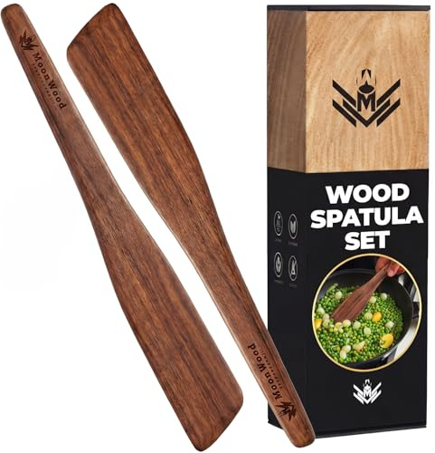 Wooden Spatula for Cooking 12 Inch Kitchen Utensil - Handmade Thin Walnut Wood Saute Spatula, Multipurpose Premium Flat Wooden Spatula, Perfect for Flipping, Scraping, Sauteing, Turning