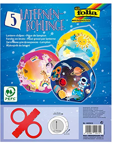 folia 6820/5 - Rundlaternen Rohlinge, Laternenzuschnitte aus Fotokarton, 5 Stück in hochrot, zum Zusammenkleben, Durchmesser ca. 19 cm, Fensterausschnitt ca. 13,5 cm