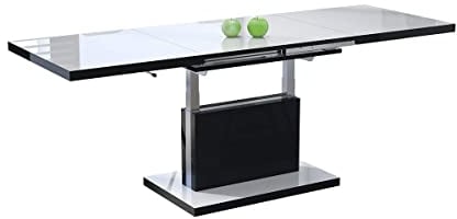All4All Couchtisch Asti - Kaffeetisch - Wohnzimmertisch – Höhenverstellbar - mit Einlegeplatten - Ausziehbar - Sofatisch - 120x70cm - 05 - Weiß Hochglanz+ Schwarz Hochglanz