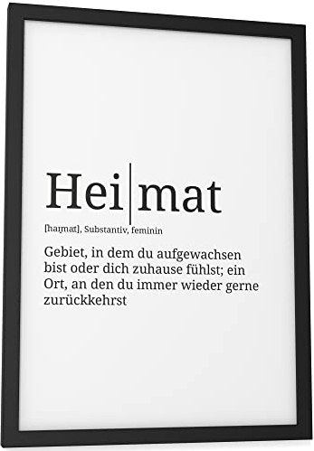 Papierschmiede® Definition: Heimat, DIN A4 fertig gerahmt (Rahmen: Material und Farbe wählbar), Wandbild für Wohnzimmer, Schlafzimmer, Küche, Esszimmer, Poster Geschenk Wanddeko aufhängefertig