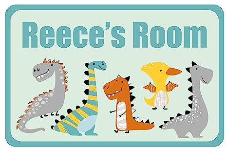 Personalised Baby Dinosaur Bedroom Door Sign – Kids Room Name Plaque (20 x 13 cm) – Includes Double-Sided Tape – Cute Cartoon Design for Boys & Girls