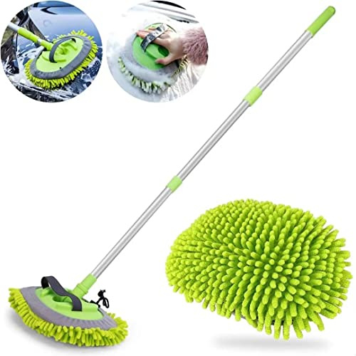 Car Cleaning Brush, Car Wash Brush with 21-44 Extendable Pole Microfibre Wash Car Mop, Car Washing Brush Set 2 Replaced Mop Heads Detachable Car Wash Scratch Free