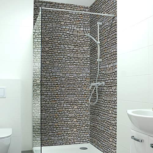 DRUCK-EXPERT Premium Duschrückwand 0,4 mm selbstklebendes Hart-PVC, Größe:2 x B 103 x H 240 cm Hochformat, Muster:Naturstein grau