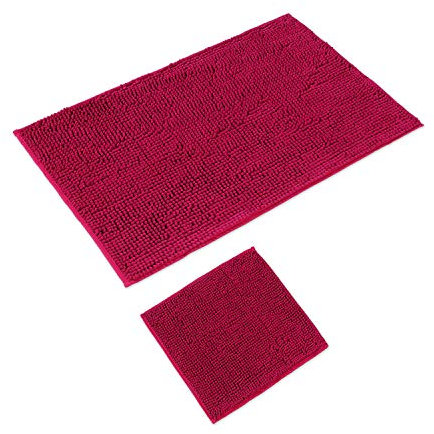 WohnDirect Badematten Set 2 teilig Pink • WC Vorleger (45x45cm), Badematte (70x120cm) • rutschfest waschbar Badezimmerteppich OHNE WC-Ausschnitt