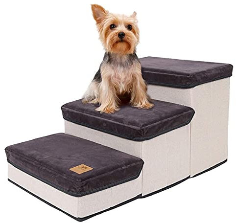Bounabay® Faltbar Hundetreppe, 3-Stufen-Aufbewahrungs Stil Haustiertreppe, Hunderampe Tragbar Tiertreppe für Hunde und Katzen, Kleine und Große Hunde,Bett und Couch, Laden Sie 25 kg