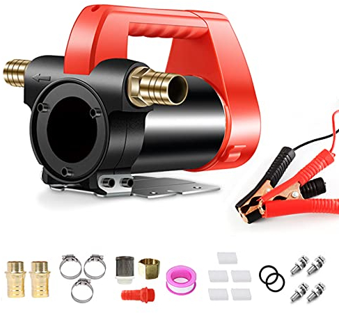 Boracy Pompe a Gasoil Electrique 12V/24V, Pompe Aspiration Huile 60L/Min, Pompe Portable à Vidange Extraction Essence Diesel, Pompes à Carburant Auto-Aspirant avec Tuyau