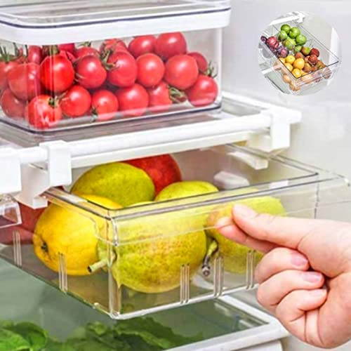 Organisateur de Tiroir de Réfrigérateur 1 Pièce, Organisateur de Réfrigérateur Boîte de Rangement, Récipient Transparent pour Aliments Boissons