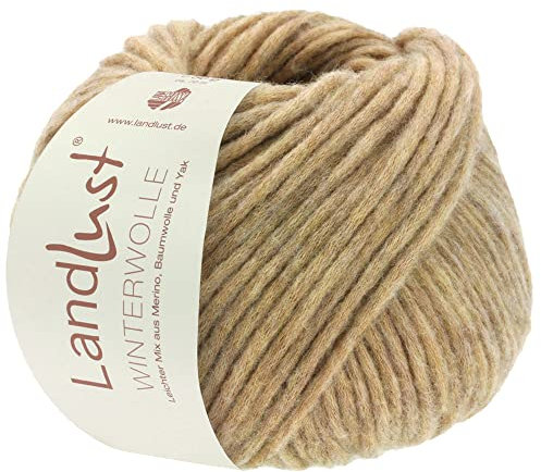 LANA GROSSA Landlust Winterwolle | Soffilo mit Yakfasern | Handstrickgarn aus 50% Schurwolle (Merino), 35% Baumwolle & 15% Yak | 50g Wolle zum Stricken & Häkeln | 70m Garn FB19