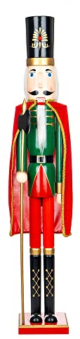Nataland Schiaccianoci Soldato Gigante Da 106 Cm In Legno Dipinto A Mano Con Mantello, Perfetto Come Decorazione Natalizia, Come Regalo e Da Collezione