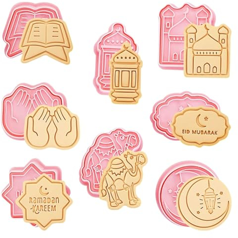 Seasboes 8 Stück Eid Mubarak Cookie Cutter, Silikon Keksausstecher, Ramadan Islamischen Muslimischen, DIY Fondant Kuchen Backen Werkzeuge Eid Mubarak Party Decor