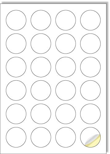 Creavvee 24 runde Etiketten pro Blatt, 25 A4-Blatt, bedruckbare weiße Aufkleber-Etiketten für Laser-/Tintenstrahldrucker, Aufklebergröße rund 40 mm