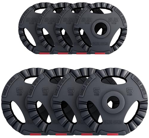 GORILLA SPORTS® Olympia-Hantelscheiben 1,25–30 kg, 50/51 mm, Tri-Grip | Mit Zementfüllung und Kunststoffummantelung, bodenschonend und robust; Einzel/Set, Gewichtsscheiben, Olympiascheiben