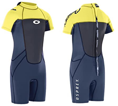Osprey Origin 3mm Wetsuit, Kids Shortie Summer Wetsuit, Boys and Girls Short Sleeve Wetsuit Neoprene, S, Yellow