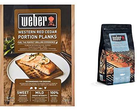 Weber Panetti per affumicatura in Legno di Cedro conf. 4 pz & 17665 - Miscela Chips per affumicatura Frutti di Mare, Marrone