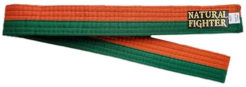 MMASPORT The Fight Evolution Karate Judo Aikido Taekwondo Belt für Kampfkunst aus Baumwolle Basic (Orange/Grün, 260)