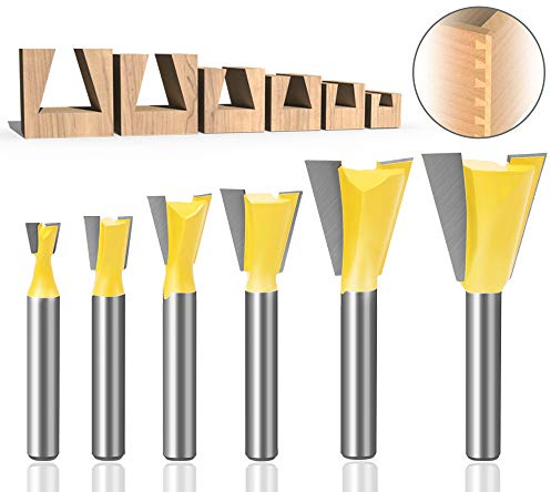 Baorder 6 Stück 6mm Schaft Schwalbenschwanz Fräser Halbblind & Durch Gravur Bit Hartmetall bestückter Cutter 6,35 mm,9,52 mm,12,7 mm,15,9 mm,19,05 mm,22,2 mm Holzbearbeitung Fräswerkzeuge