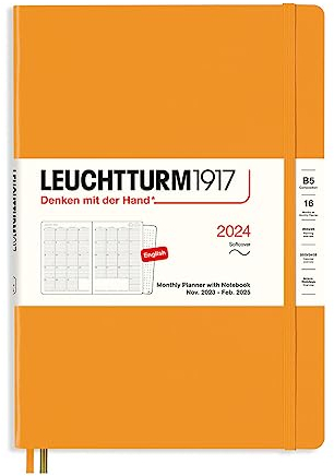 LEUCHTTURM1917 367569 Monatsplaner mit Notizbuch, Softcover, Composition (B5) 2024, 16 Monate, Rising Sun, English