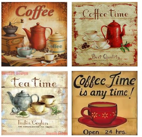 YapitHome 4 Stück Kaffee 5D Diamant Painting,Diamond Painting Kaffee Set,30x30 cm DIY Diamant Gemälde Kits für Home Wanddekoration Malerei Kunsthandwerk Geschenk
