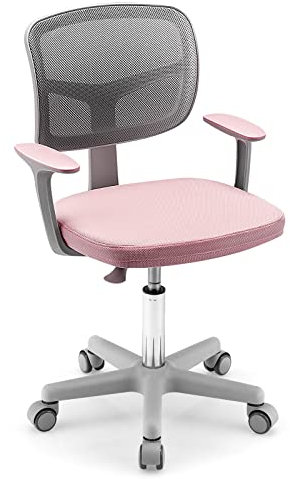 SOARS Schreibtischstuhl Kinder, 360° Drehstuhl mit 40-54cm höhenverstellbarer Sitzhöhe, Bürostuhl Kinder mit Rückenlehne, Armlehnen & Rädern, Jungendstuhl für Kinder von 3-10 Jahre alt (Rosa)