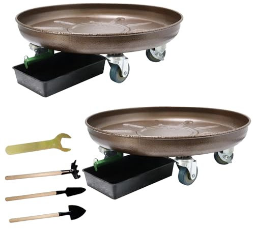 ULIKEUS 16 Inches Metal Plant Caddy Heavy Duty Plant Stand with Lockable Wheels Planter Pot Mover Indoor and Outdoor Flowerpot Tray, 2PCS