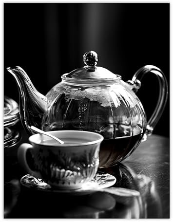 Artery8 English Breakfast Teapot Kitchen Print Cup Saucer Black White Photo Extra Large XL Wall Art Poster Print