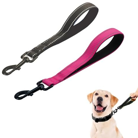 MEISO 2 Stück Hundeleine, 30cm Kurzführer Hund, Hundeleine aus Nylon mit Gepolstertem Griff, Taktische Kurze Hundeleine, Kurze Leine, für Mittelgroße Hunde Große Hunde (Schwarz + Rosenrot)