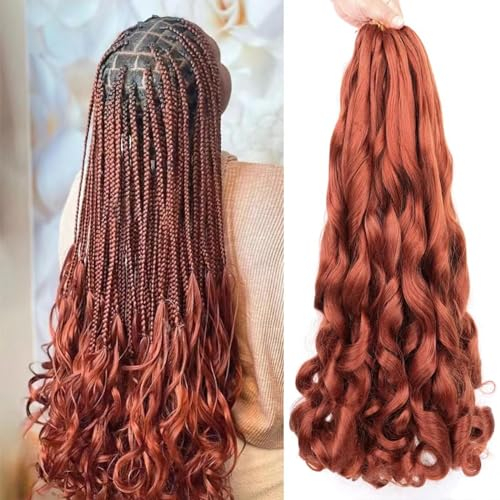 French Curls Braiding Hair 24 Inch 8 Packs Pre Stretched Loose Wave Bouncy Braiding Hair Spanish Curly Ends Synthetic Hair Extensions for Braiding (350#)