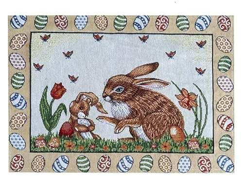 Raebel OHG 2er Set Tischset Mitteldecke Tischläufer Gobelin Ostern mit Hasen Verschiedene Motive Baumwollmischung (Hasenfamilie)
