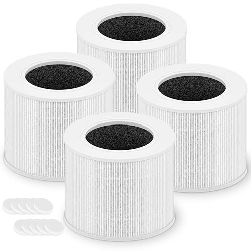 Core Mini Replacement Filter for LEVOIT Core Mini Air Purifier, 3-in-1 H13 True HEPA and Activated Carbon Filter, Core Mini-RF, White, 4 Pack and 10 Fragrance Sponge