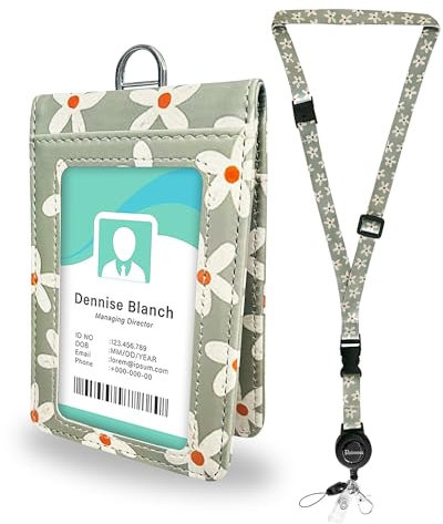 bolimoss Cordon tour de cou motif fleurs mignonnes pour badge d'identité, cordon tour de cou avec enrouleurs de badge rétractables, boucles à dégagement rapide et sangles réglables avec fenêtres