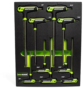 GRIPEDGE 9-PC SAE HEX T-Handle Driver Set | Sizes - 5/64, 3/32, 1/8, 5/32, 3/16, 7/32, 1/4, 5/16, 3/8| Made With S2 Steel | Includes Premium EVA Foam Tray|