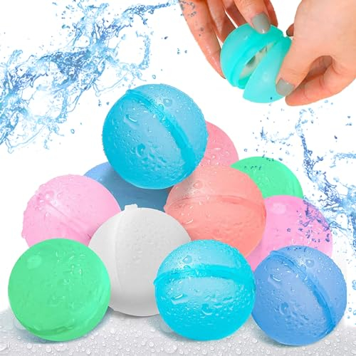 12 Stück Wasserbomben Wiederverwendbare, Silikon Wasserbomben Wiederbefüllbare, Wasserspielzeug für Sommer Draussen, Bunt Gemischt Wasserball für Party Pool Strand