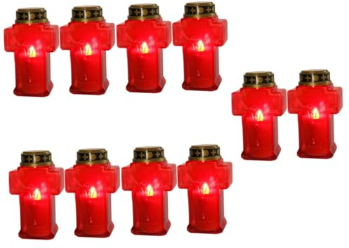 Uonlytech 10 Stk rote Nachtlichtbirne Tischdekoration Kreuz-LED-Kerze Geburt Kreuzdekor Kerzen Batterie LED-Gebetskerze Jesus-Kerze künstlich kreuzen Geschenk LED-Nachtlicht Teelicht Plastik