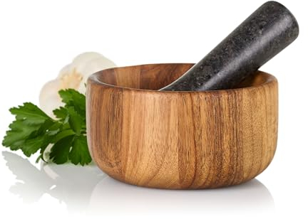 AdHoc MO42 Mörser mit Stößel TARU | Innovatives Set aus Akazienholz und Granit | Perfekt für Kräuter und Gewürze | Ø 13 cm