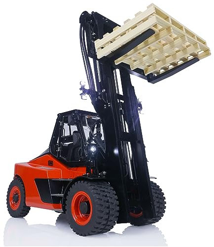 wheelfun LESU 1/14 Metallo RC Carrello elevatore idraulico pesante per camion di controllo remoto Aoue-LD160S pronto a funzionare arancione rosso
