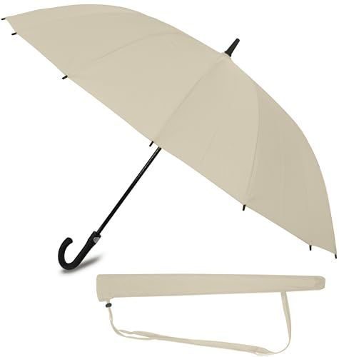 Sternenfunke Regenschirm groß XXL beige Ø120 cm, großer Stockschirm Damen und Herren edel stabil sturmfest für 2 Personen großer Regenschirm beige groß Schirm cremefarben mit Tragegurt an Tasche
